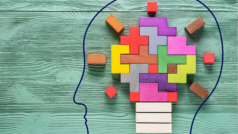 wooden blocks in the shape of a human brain as a puzzle