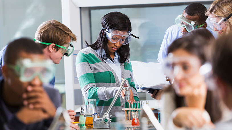 High school student in chemistry class