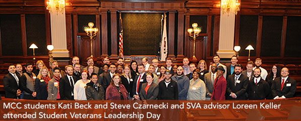 MCC students Kati Beck and Steve Czarnecki and SVA advisor Loreen Keller attended Student Veterans Leadership Day