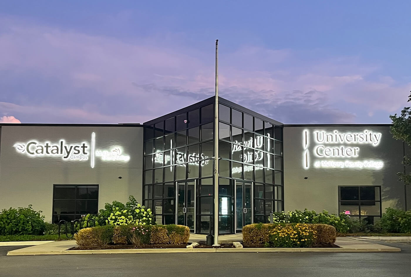 catalyst campus pictured at sunset