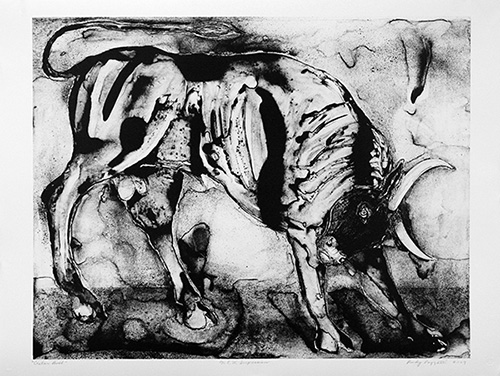 one-color lithograph of Cretan Bull by Rudy Pozzatti