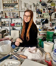 The sculptor, Olivia Zubko, in her ceramics studio