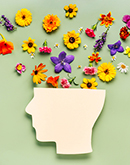 a representation of a human head with flowers coming out of the top of it
