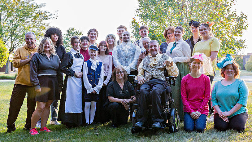 The cast of Frankenstein stands outside in three rows