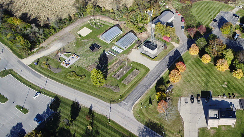 aerial view of the student farm