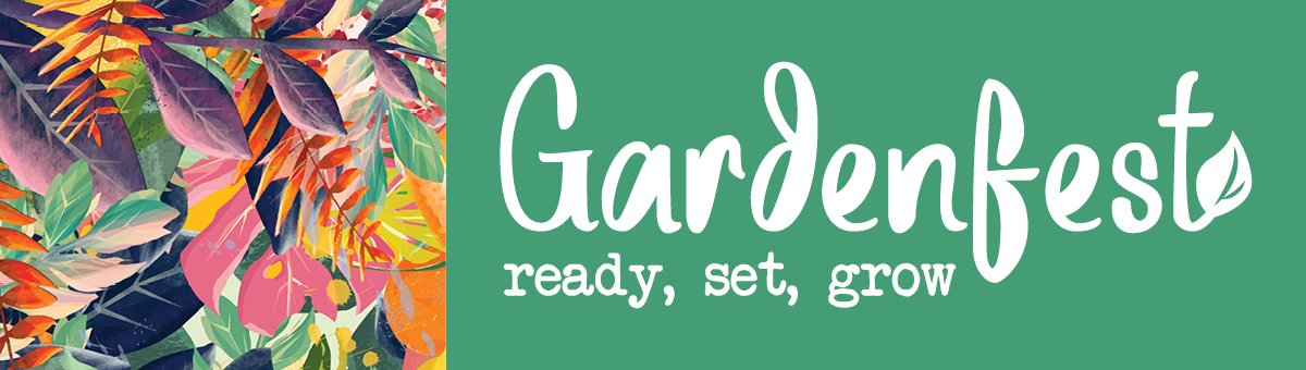 colorful flower graphic header for Gardenfest