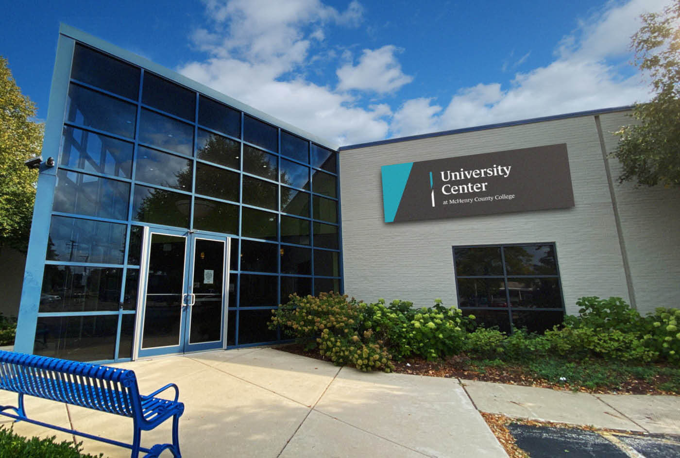 the entrance to MCC's Catalyst Campus pictured on a sunny day