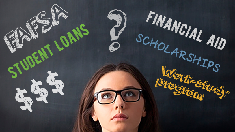 girl in front of chalkboard with financial aid options