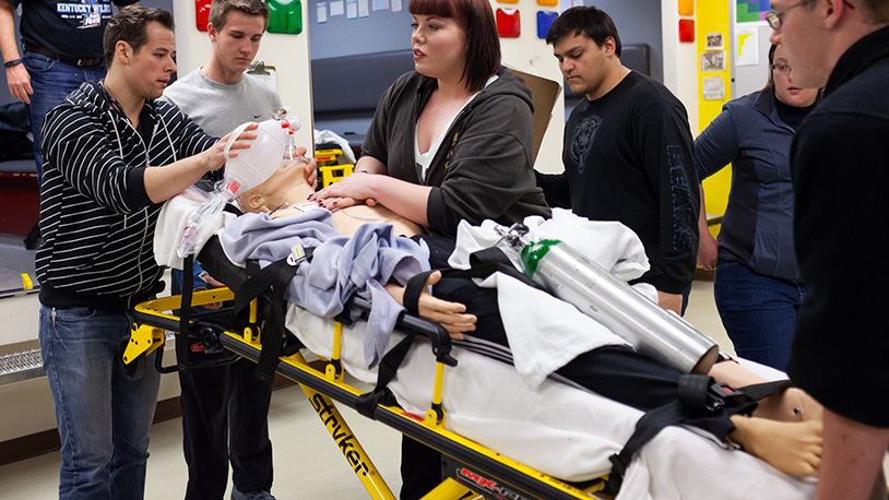 ems students in emergency treatment scenario