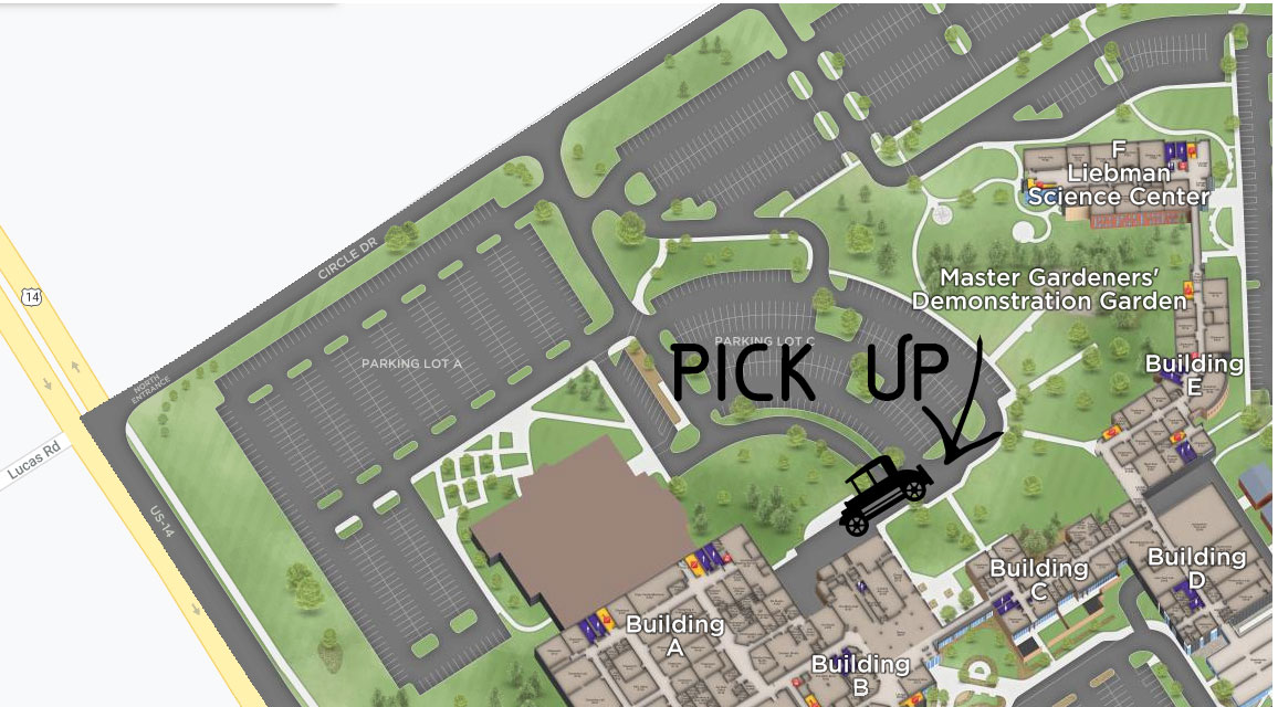 Campus map highlighting parking lot C