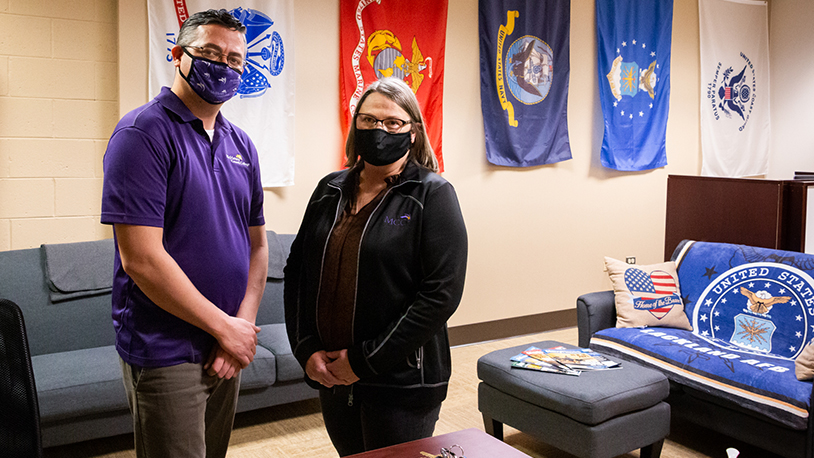 veterans services staff Gerardo Banuelos and Annette Roewer